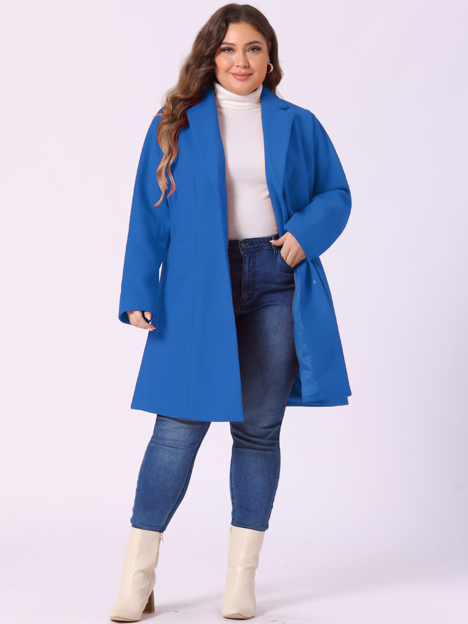 DARING DIVA Women's Plus Size Notched Lapel Single Breasted Trench Coat 4X Royal Blue