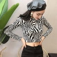 thumbnail image 5 of Women's Zebra Print Turtleneck Slim Long Sleeve Crop Top, 5 of 5