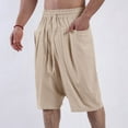 thumbnail image 6 of Xysaqa Casual Baggy Harem Short Pants for Men, Mens Cotton Linen Bermuda Short Lightweight Elastic Waist Yoga Jogger Beach Shorts with Pockets & Drawstring S-2XL, 6 of 7