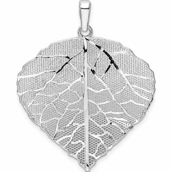 Sterling Silver Rhodium-Plated Polished & D/C Lrg Leaf Pendant (39.75 X 32.25) Made In Italy -Jewelry By Sweet Pea