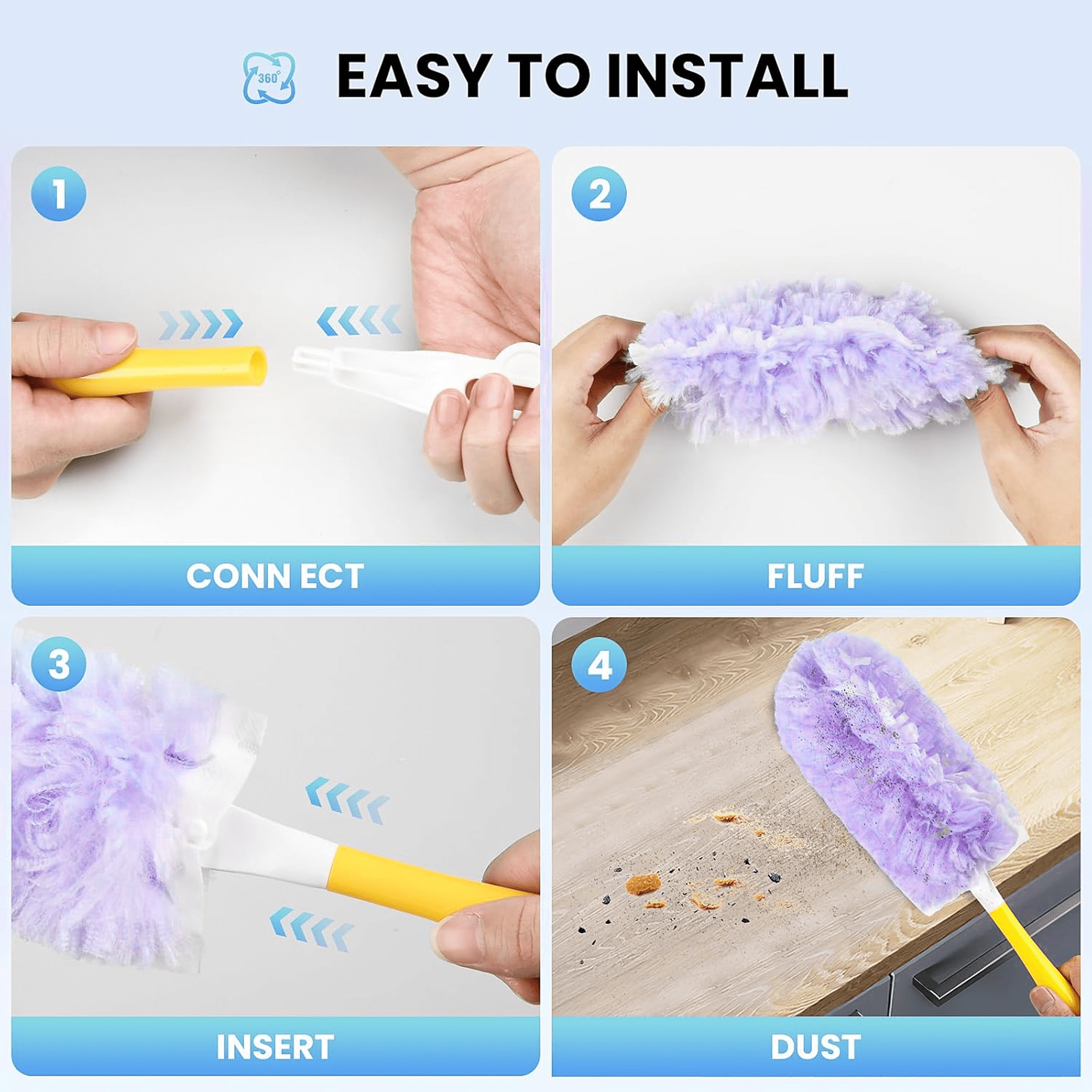 Heavy Duty Duster Refills for SwifferDuster, 30 pcs with Handle & Extendable Handle*1 , Multisurface 360° Dusters with 4X Microfibers(Purple) Heavy Duty Duster Refills for SwifferDuster, 30 pcs with Handle & Extendable Handle*1 , Multisurface 360° Dusters with 4X Microfibers(Purple) - Image 5