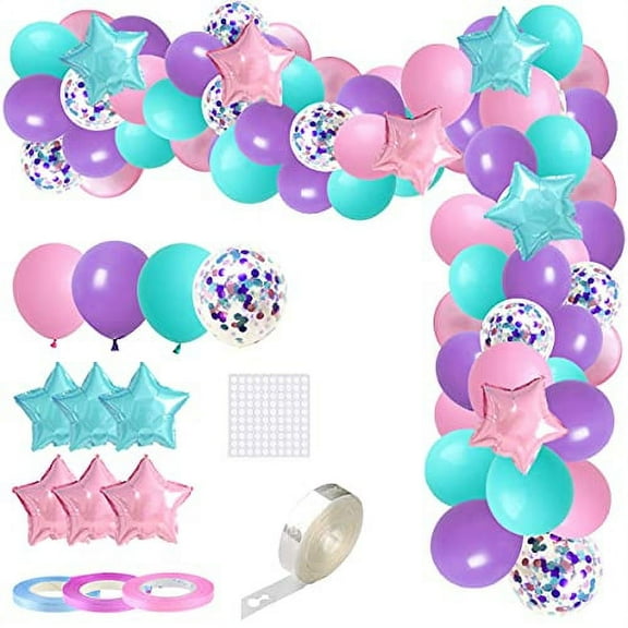 Turquoise Blue Pink Purple Balloon Arch Garland Kit , 111 PCS Surprise Theme Birthday Balloons Garland Aqua Blue Pink Purple Confetti Balloon for Gender Reveal Half Birthday Baby Shower Party