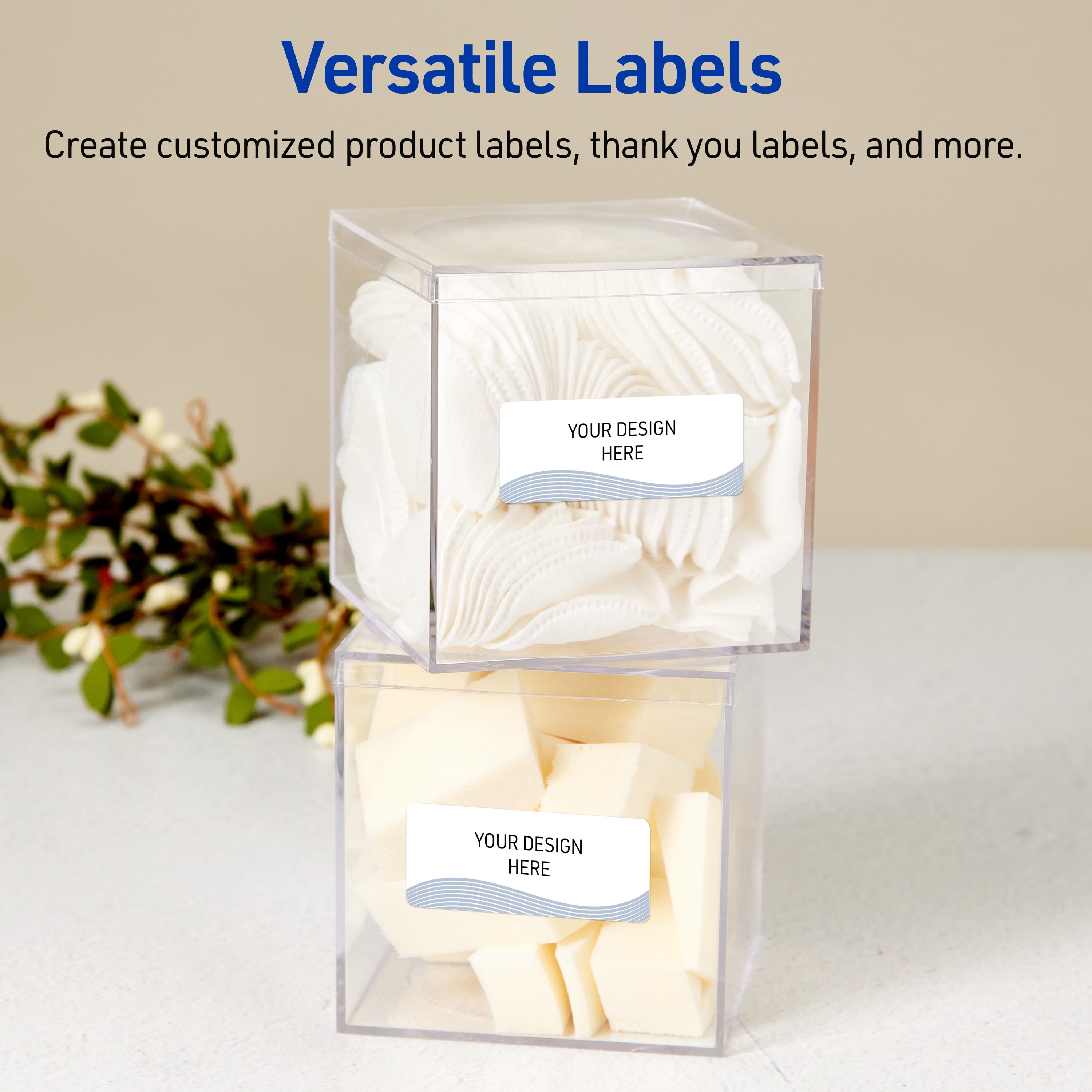 Avery Address Labels, 1" x 2-5/8", Glossy White, Blue Waves
