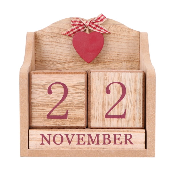 1 adorno creativo de calendario de madera, estilo rural europeo, calendario perpetuo, accesorio de fotografía, decoración del hogar (rojo)