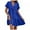 Blue, variant on Women's Roll up Short Sleeve V Neck Ruffle Hem Solid Swing Smock Dress (Hot Pink, L)