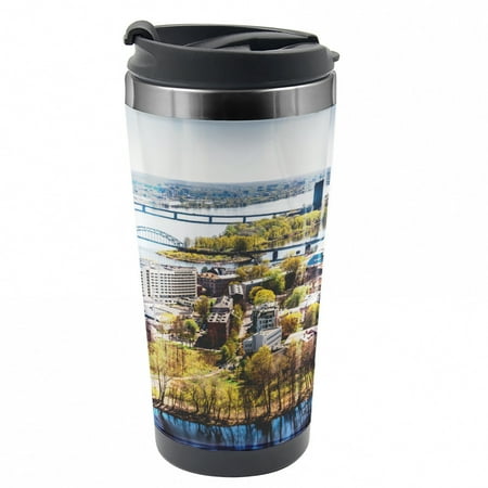

European Travel Mug View of Old Riga City Steel Thermal Cup 16 oz by Ambesonne