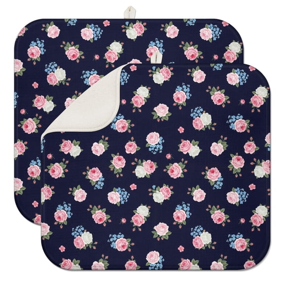 Pioneer Flower Floral Print Pattern Kitchen Dish Drying Mat 1 Pack, Ultra Absorbent Microfiber Drainer Mat, 16"x18"