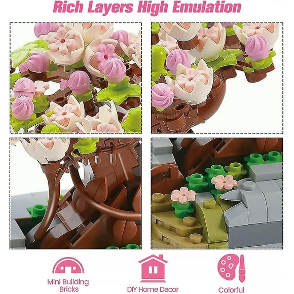 Building Blocks Set, 426 Pieces Building Blocks Succulent Potted Plants Cherry Blossom Botanical Collection