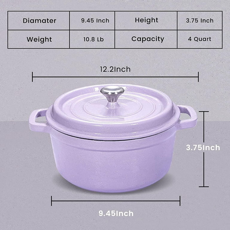 ROYDX Dutch Oven Pot with Lid, Enameled Cast Iron Coated Dutch Oven 4 QT  Deep Round Oven, Non-Stick Pan with Dual Handle for Braising Broiling Bread
