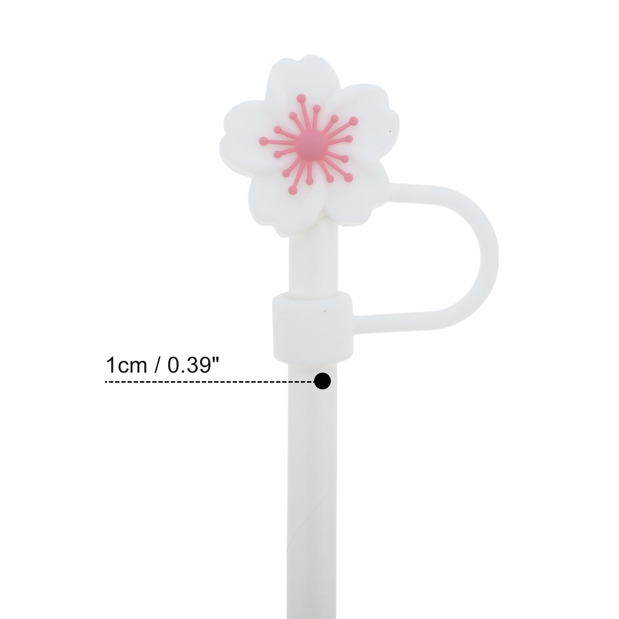 Unique Bargains 4Pcs Begonia Flower Straw Cover Cap For Cup Accessories White Pink