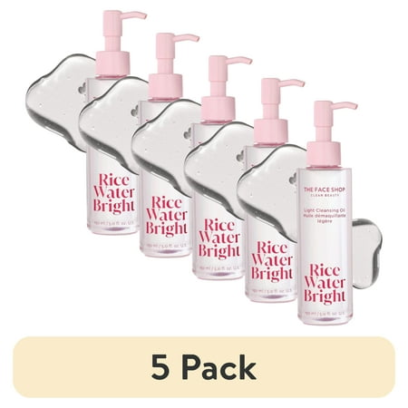 (5 pack) The Face Shop Rice Water Bright Light Facial Cleansing Oil, Daily Makeup Remover, Oil Cleanser, Vegan, Korean Skin Care with Jojoba Oil, Face Pore Cleanser, 150ml C57