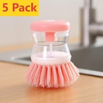 Qocolhg 5 Pack Dish Brush with Soap Dispenser for Dishes Pot Pan Kitchen Sink Scrubbing, Soap Dispensing Palm Brush, Pink