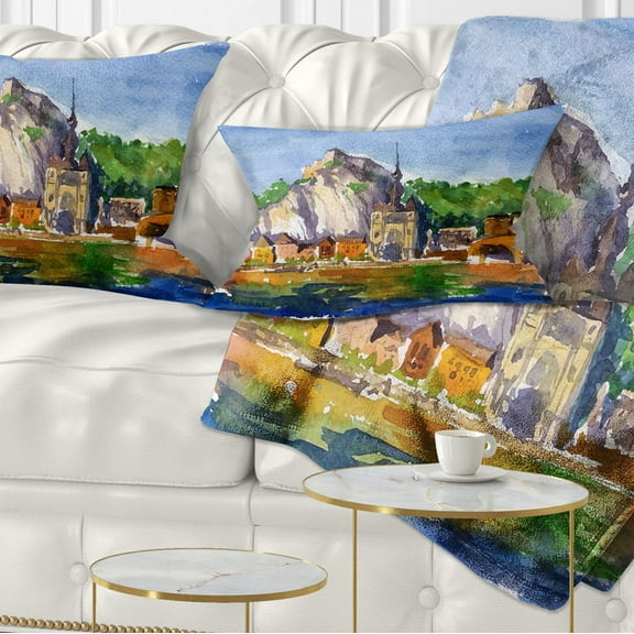 Designart Belgium Vector Illustration - Cityscape Painting Throw Pillow - 12x20