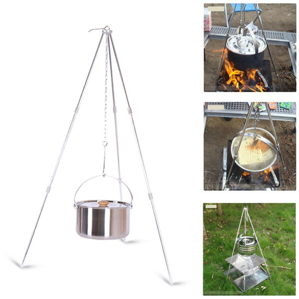 Qiilu Outdoor Portable Foldable Metal Barbecue Grills Hanging Tripod