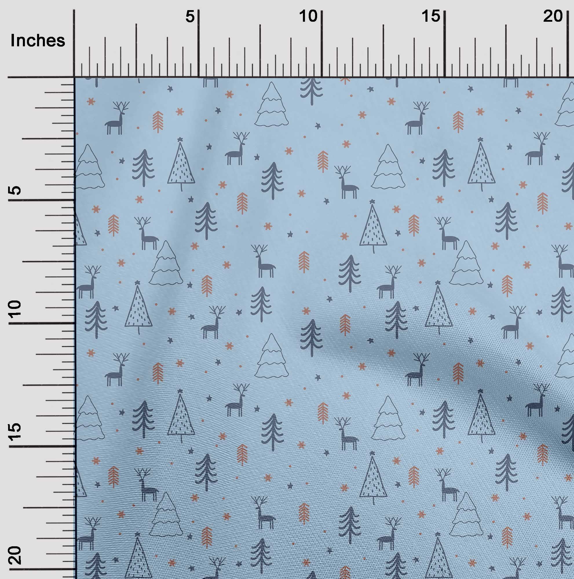 oneOone Georgette Viscose Light Blue Fabric Christmas Doodle Sewing Material Print Fabric By The Yard 42 Inch Wide