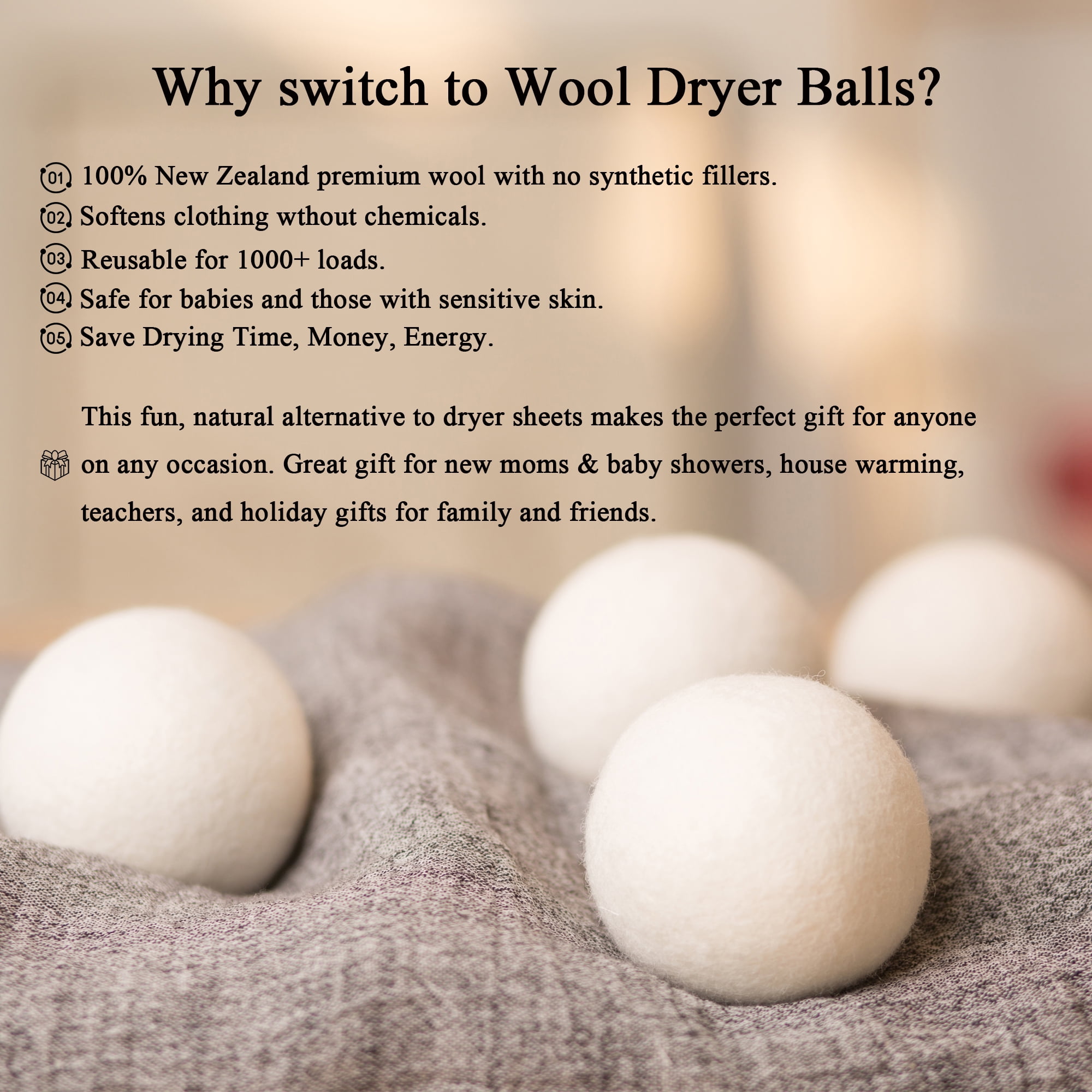 Wool Dryer Balls Organic XL 6 Balls per Pack by Loaddvni, Save Time,Money,Energy. Wool Dryer Balls Organic XL 6 Balls per Pack by Loaddvni, Save Time,Money,Energy. - Image 4