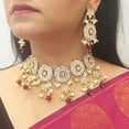 thumbnail image 3 of Efulgenz Indian Wedding Jewelry Set for Women Traditional Maroon Kundan Faux Pearl Beads Charms Crystal Choker Necklace Earrings Bridal Set Bollywood Jewelry, 3 of 5