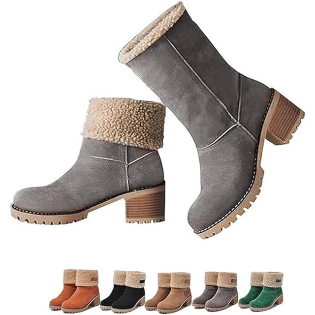 Women's Winter Wool-Lined Ankle Mid-Calf Boots, Suede Upper Non-Slip Warm Snow Boots