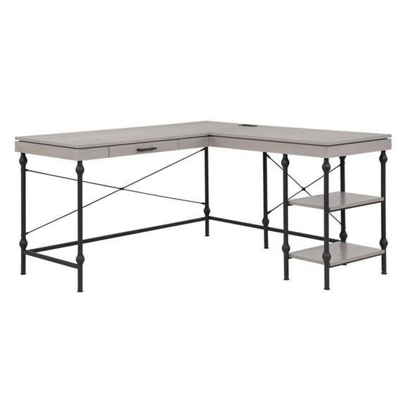 Furniture of America Diego L-shaped Wooden Desk in Antique Gray