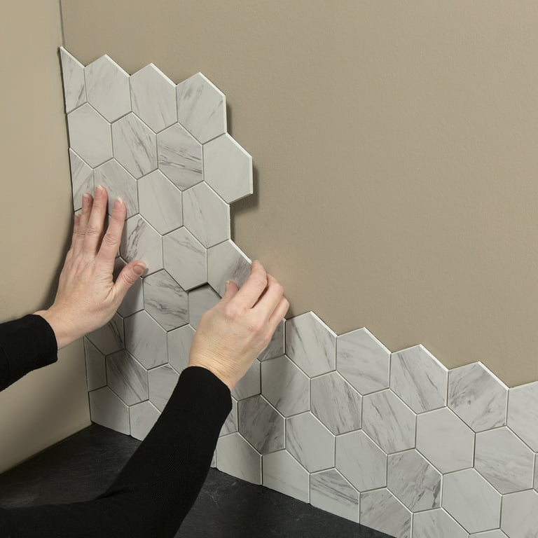 Aspect Peel and Stick Collage Tile in Carrara Hex (15 Sq ft Kit)