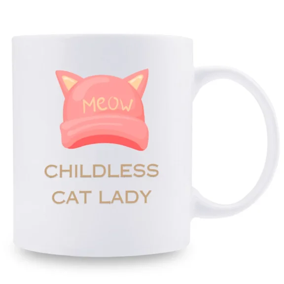 11 Oz, Cat Funny Ceramic Mug - 'Childless Cat Lady 2024' Perfect Gift Coffee Cup