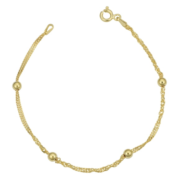 KoolJewelry Yellow Gold Over Sterling Silver Singapore Bead Station Bracelet (7.5 inch)