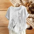 thumbnail image 2 of XUNKUSGA Cotton Linen women's t-shirts Classic Crew Neck Tops for Women Loose Casual Roll Up Short Sleeve going out tops Trendy Cute Floral Print Summer Blouses S-5XL,White, 2 of 5