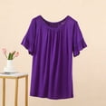 thumbnail image 5 of YUGYXL Womens T Shirts Ruffle Short Sleeve Crew Neck Loose Casual Summer Tops Pleated Front Comfy Soft Summer Clothing Purple Tops L, 5 of 5
