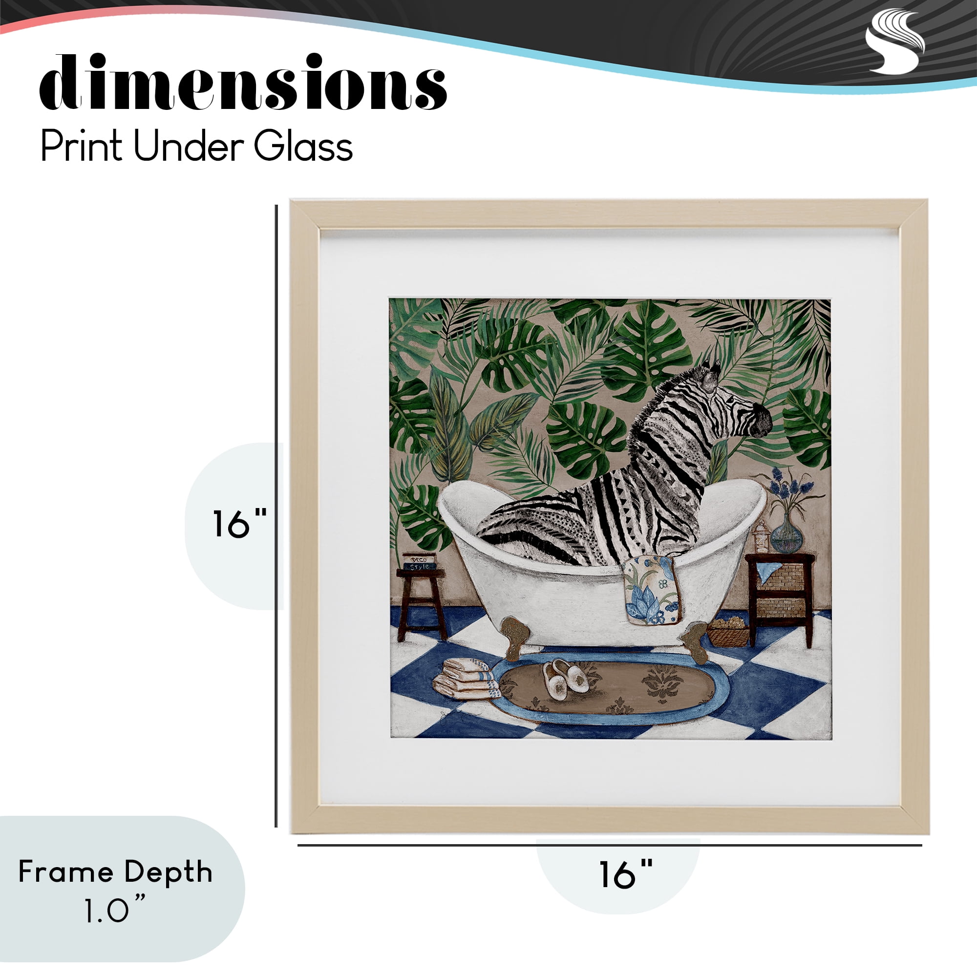 Stupell Industries Zebra in Tropical Bathtub Birch Framed Print Under Glass, design by Janet Tava