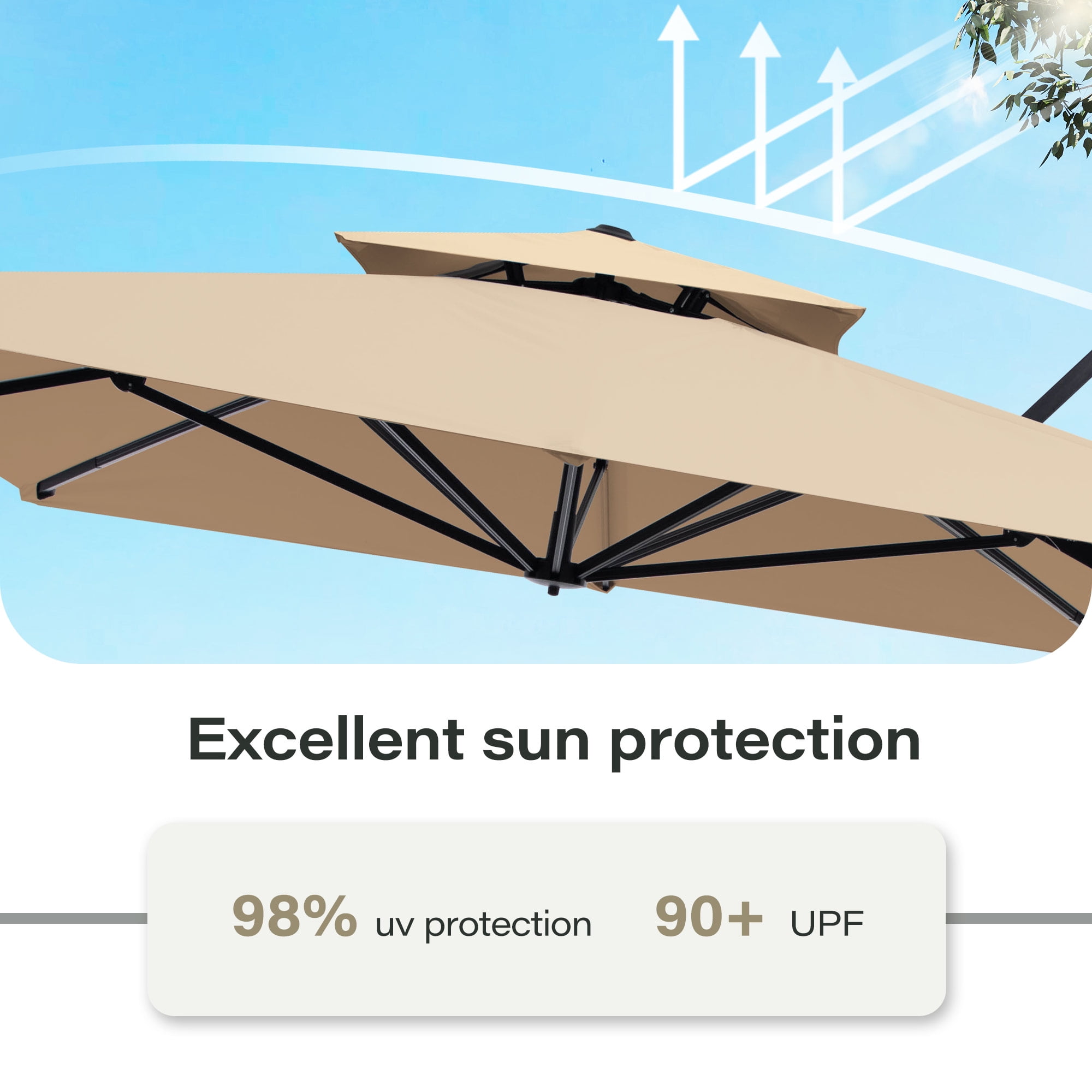 LAUSAINT HOME 9 X 12FT Patio Umbrella Outdoor Cantilever Rectangle 360°Rotation Aluminum Offset Umbrella for Garden Deck Pool Patio, Beige