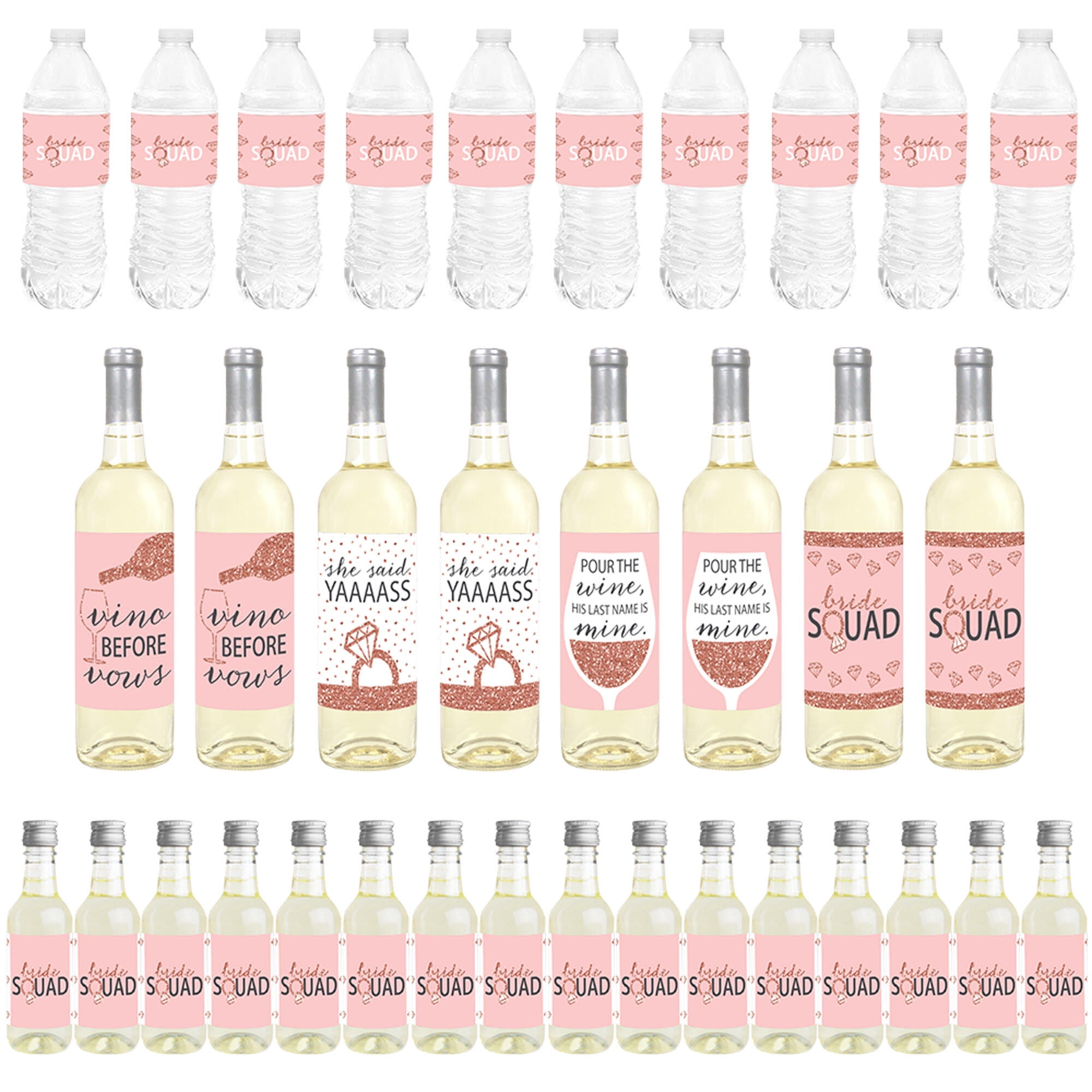Big Dot of Happiness Bride Squad - Mini Wine Bottle Labels, Wine Bottle Labels and Water Bottle Labels - Rose Gold Bridal Shower or Bachelorette Party ...