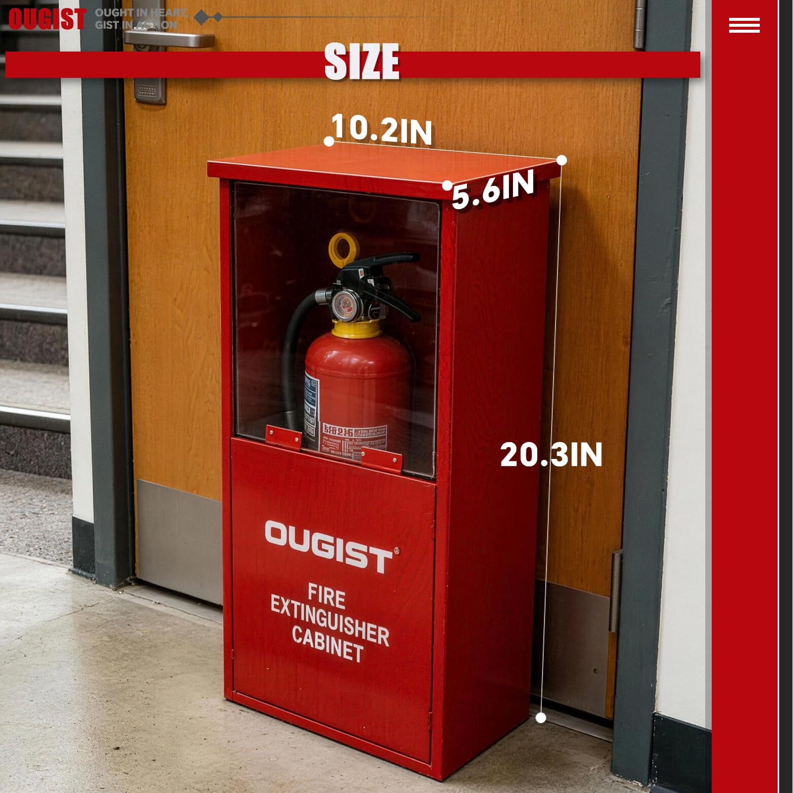 Ougist Fire Extinguisher Cabinet, 2.5lb Capacity, Rust-Proof Stainless Steel Wall Box, Shatter-Proof Acrylic Window, Red, for Garage Basement Home Safety