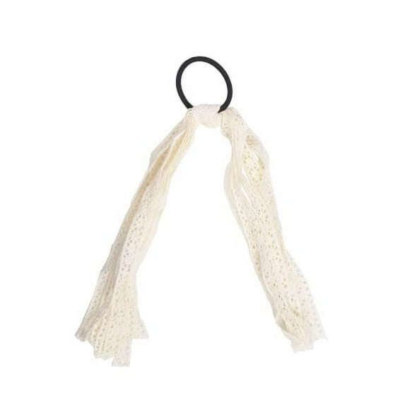 Motique Accessories Elegant Ponytail Holders- Hair Tie with Crochet Ribbon Tails Ivory