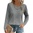 thumbnail image 2 of Lenpel Women's Tops Long Sleeve Lace Crew Neck Hollow out Textured Solid Color Shirts Fall Fashion Blouse, 2 of 7
