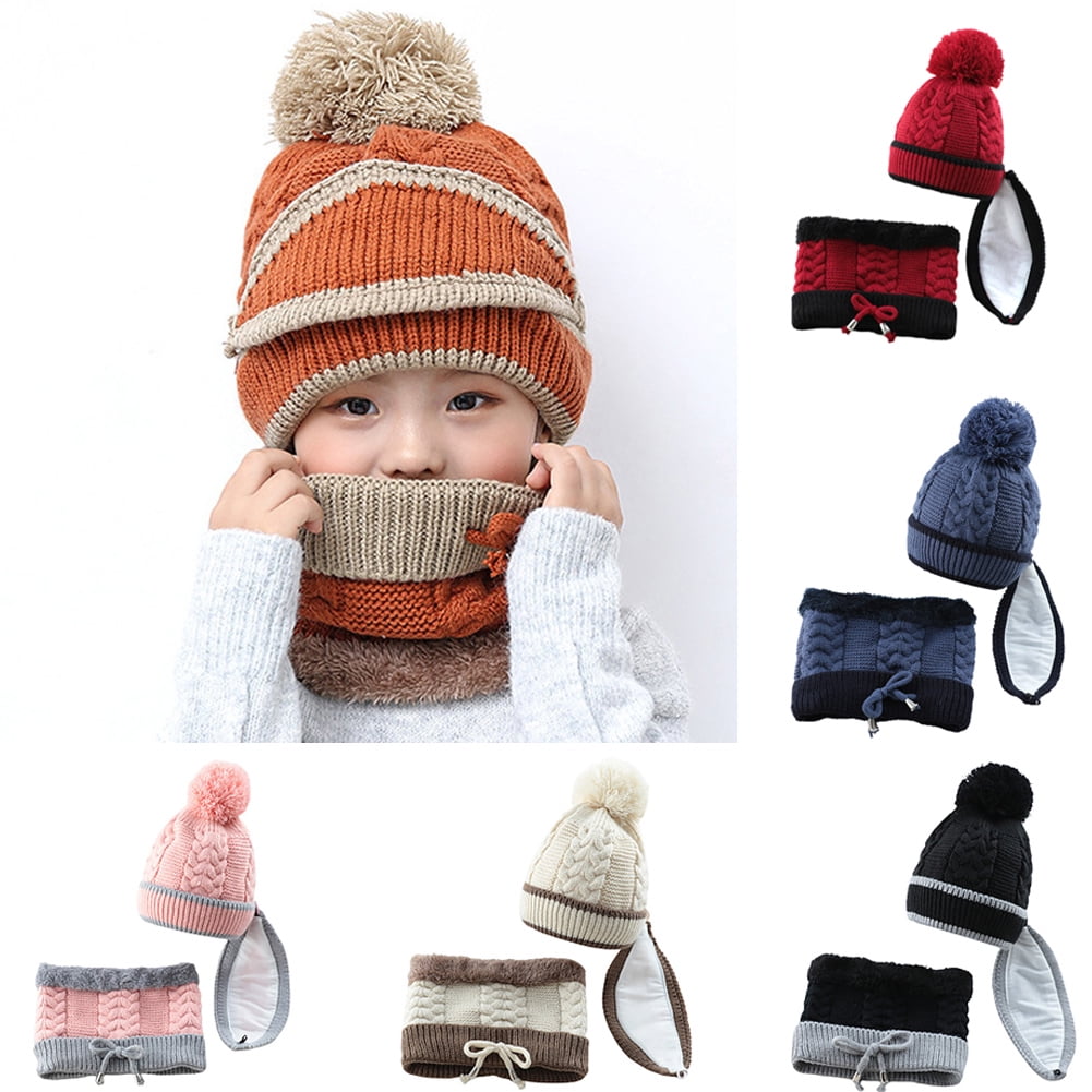 Cheers.US 3Pcs/Set Baby Winter Hat Scarf Set Toddler Kids Unisex