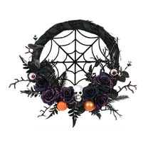 Wadada Halloween Wreath, 15x17 Inch Halloween Door Wreath, Black Gold Halloween Decorations with Scary Skull Skeleton Ornaments for Porch Window Outdoor Indoor Home Party Decor
