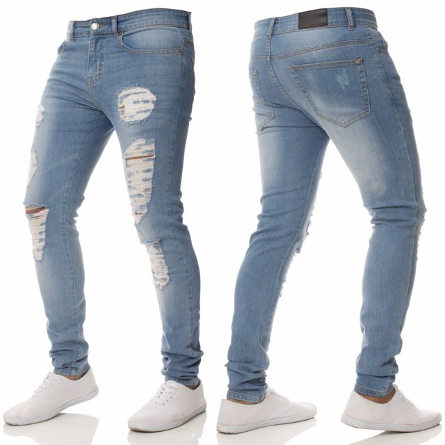 Cross-border Trade Fashion Casual Men‘s Jeans Distinctive Ripped Slim-fit Jeans Handsome All-match Pants LUHAN