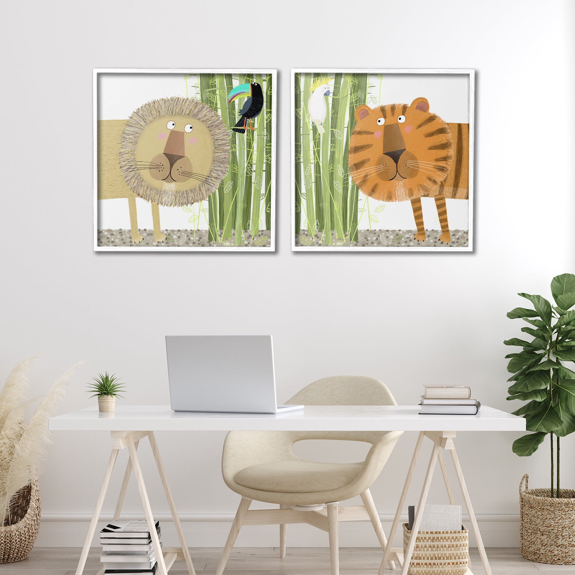 Stupell Industries Bamboo Trees & Animals 2 Piece White Framed Giclee Art Set, design by Carla Daly