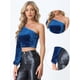 thumbnail image 2 of Tops de terciopelo para mujer Top corto recortado de manga larga con un hombro Azul real M, 2 of 5