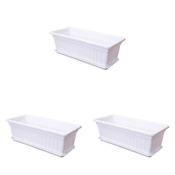 17 Inch Window Box Planter with Drainage Holes & Tray – Plastic Flower & Vegetable Planter for Indoor/Outdoor Use – Perfect for Windowsill, Patio, Balcony, Porch & Garden (Great Gift Idea)