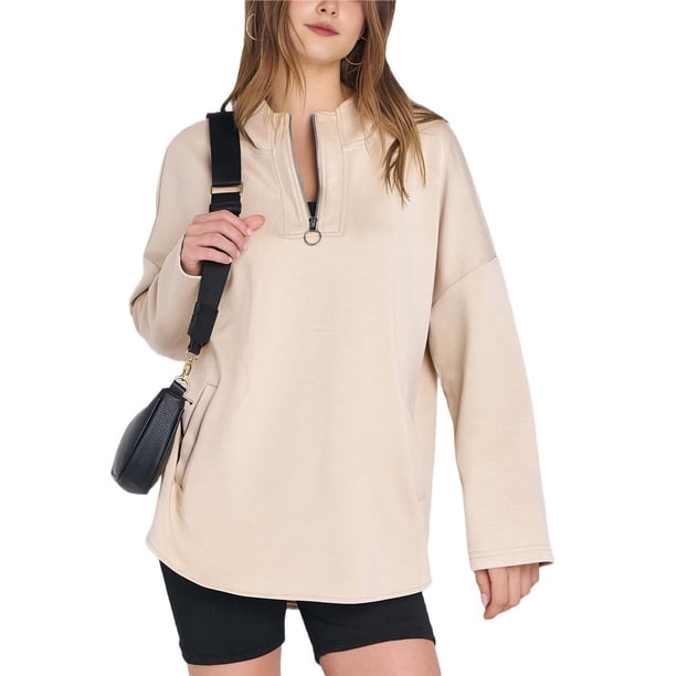 Sudadera con Capucha Oversize para Mujer, con Cremallera de un Cuarto, Estilo Túnica, Ideal para Otoño e Invierno Ropa y Elegante Albaricoque L