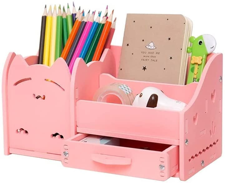 Cat Pink Desk Storage, Cute Pink Desk Organizer, Stationery Organizer