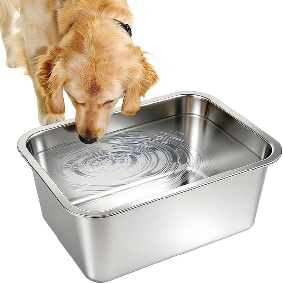 Stainless Steel Large Dog Water Bowl,Metal Pet Dog Water and Food Bowl No Spilling,Outdoor Feeder Dish Plate for Cat,Extra Large Pet