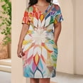 thumbnail image 3 of Cute Colorful Flower Women's Loose Short Sleeve Dress Casual Summer Plus Size Long Dresses with Pockets, 3 of 5