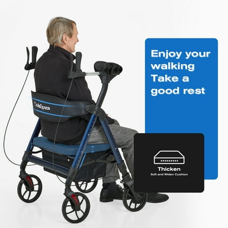 OasisSpace Upright Rollator Walker with Armrest- Heavy Duty Up Rollator Walker Support up 450 lbs,Armrest Walker Oversize Padded Seat & Backrest