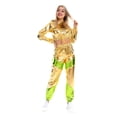 thumbnail image 5 of IBTOM CASTLE Women's Rave Outfit Shiny Crop Top Hoodie Casual Long Pants Hooded Workout Sweatshirt Dance Clubwear XXL Gold, 5 of 8