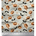 thumbnail image 1 of Soimoi Rayon Crepe Fabric Pumpkin,Bone & Bat Halloween Printed Fabric 1 Yard 46 Inch Wide, 1 of 1