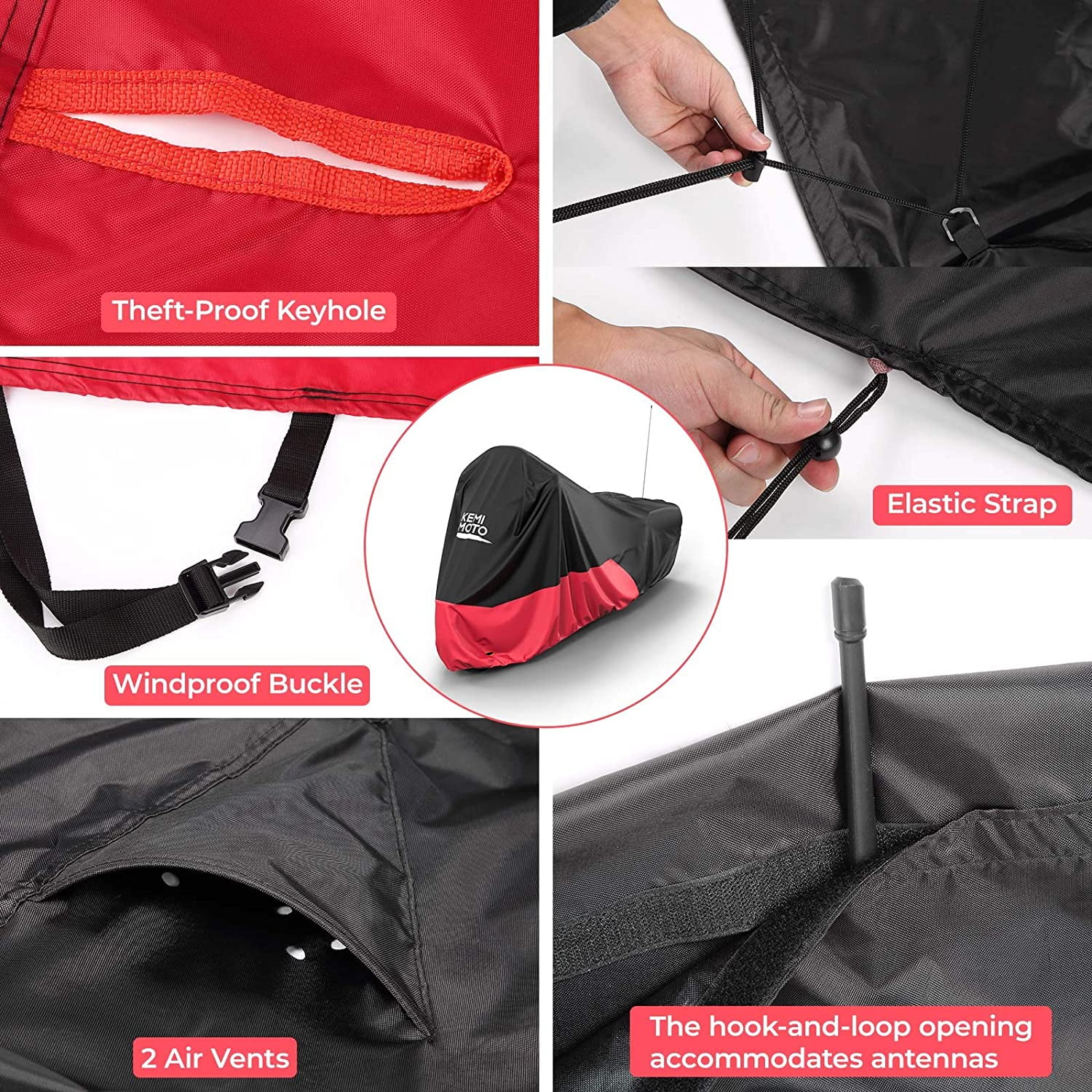 KEMIMOTO Motorcycle Cover, Compatible with Touring Models Road King Street Glide Road Glide Cover Waterproof Impermeable Outdoor All Weather Protect from Dust Sunlight Rain, Black