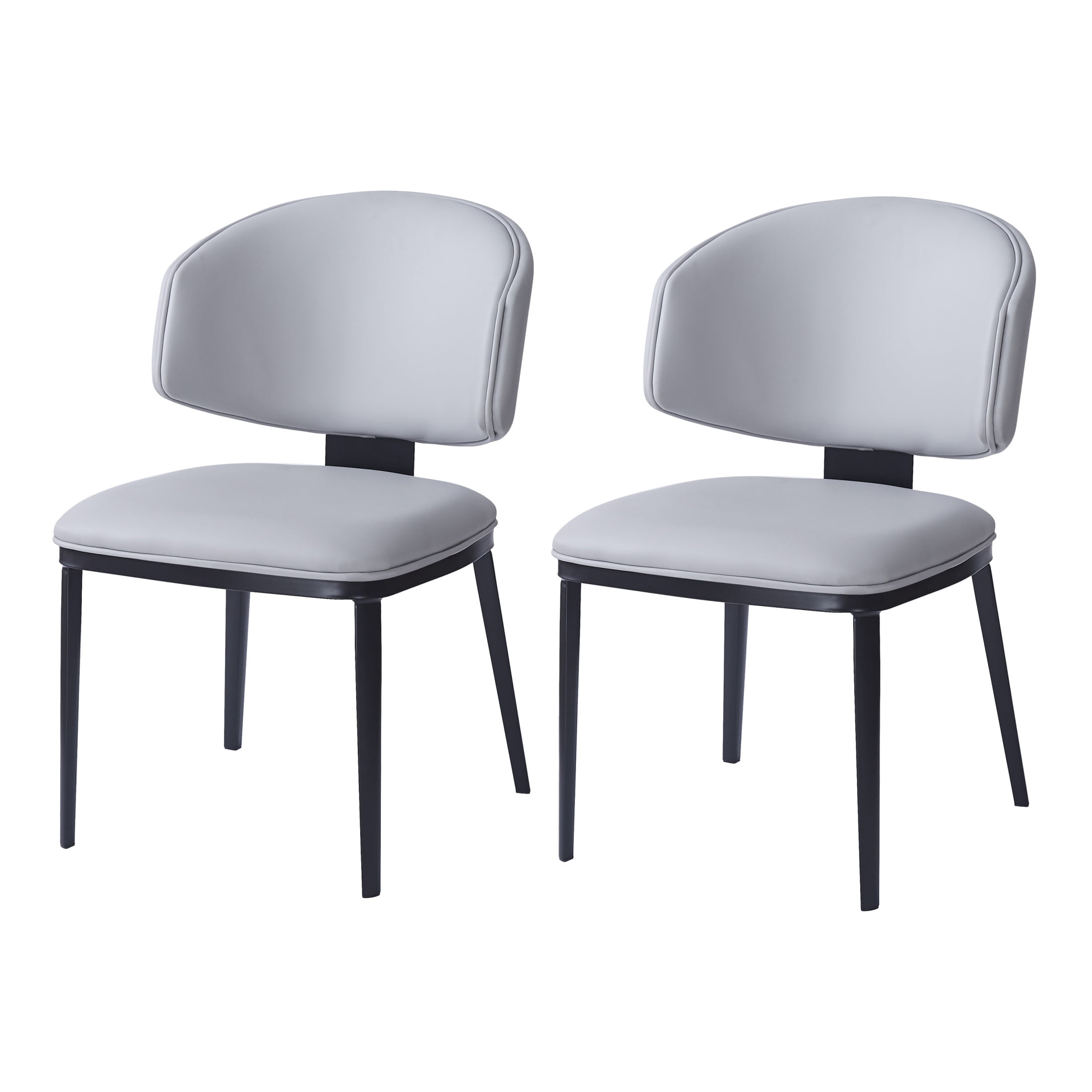 Lennox Modern PU Upholstered Dining Chairs with Crescent Backrests and Metal Legs, Grey, Set of 2