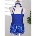 thumbnail image 4 of YIZYIF Girls Shiny Sequins Latin Dance Dress Costume Tassel Hem Dancewear Rumba Samba Dance Leotard, 4 of 7